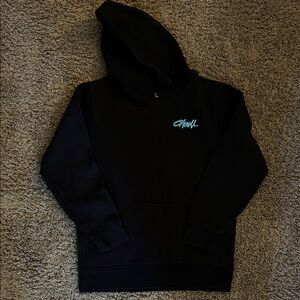 O'Neill Kids Black Hoodie with Blue Logo on Front And Back.